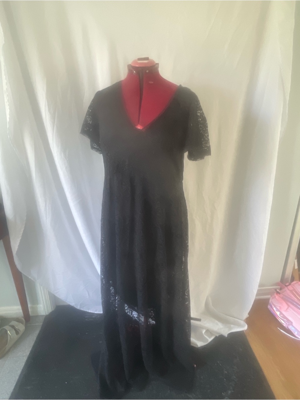torrid Black Lace V-Neck Maxi Dress with Short Sleeves